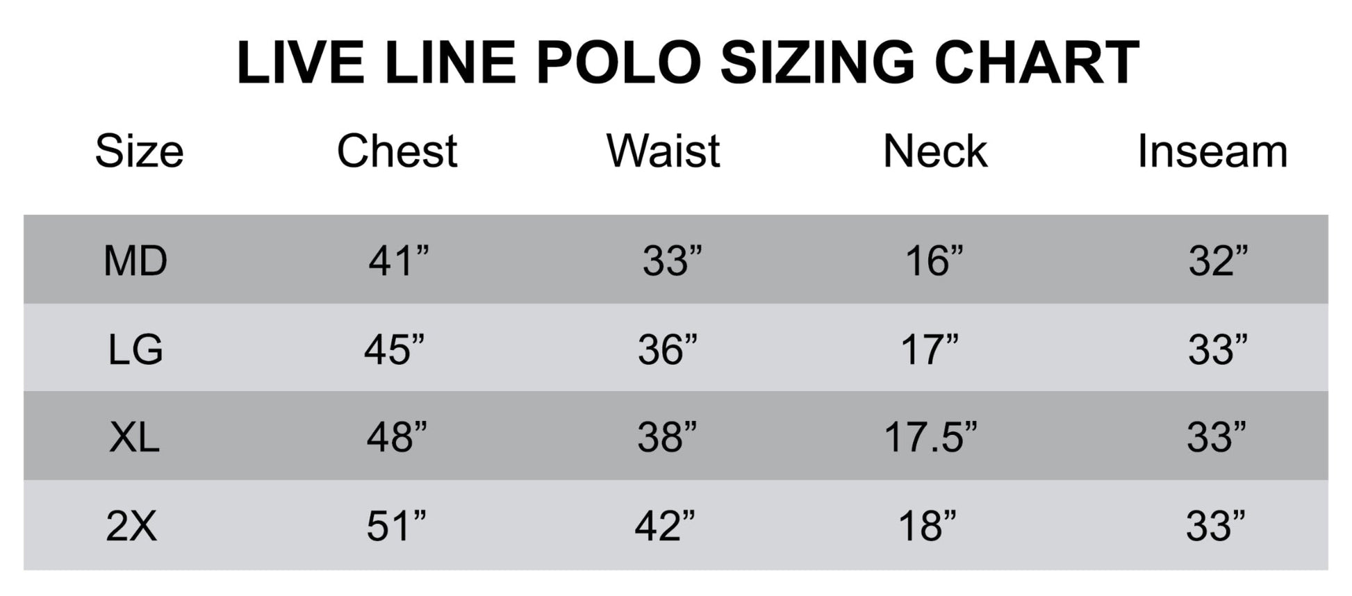 Polo size chart